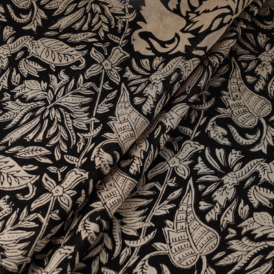 Black - Hand Block Print Chanderi Silk Bagru Fabric 05