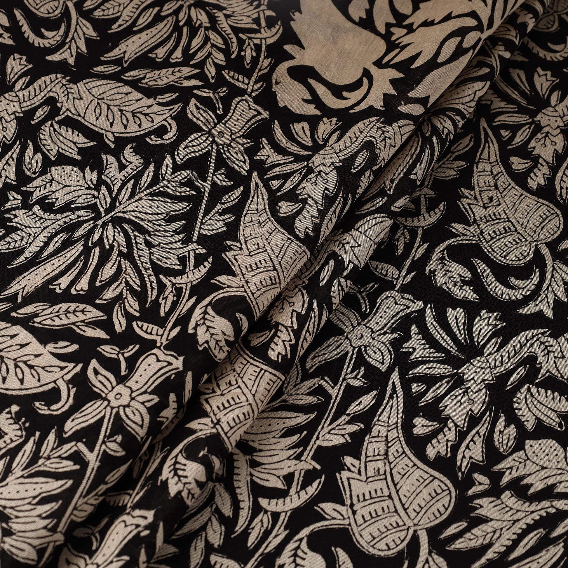 Black - Hand Block Print Chanderi Silk Bagru Fabric 05