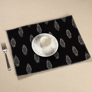Black - Ikat Cotton Hand Embroidery Table Mat (18 x 13 in) 07