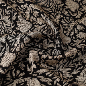 Black - Hand Block Print Chanderi Silk Bagru Fabric 05