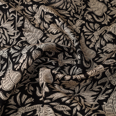 Black - Hand Block Print Chanderi Silk Bagru Fabric 05