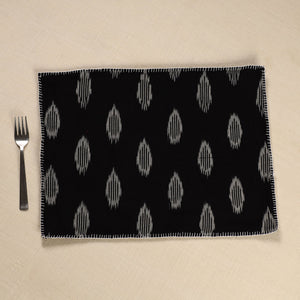 Black - Ikat Cotton Hand Embroidery Table Mat (18 x 13 in) 07
