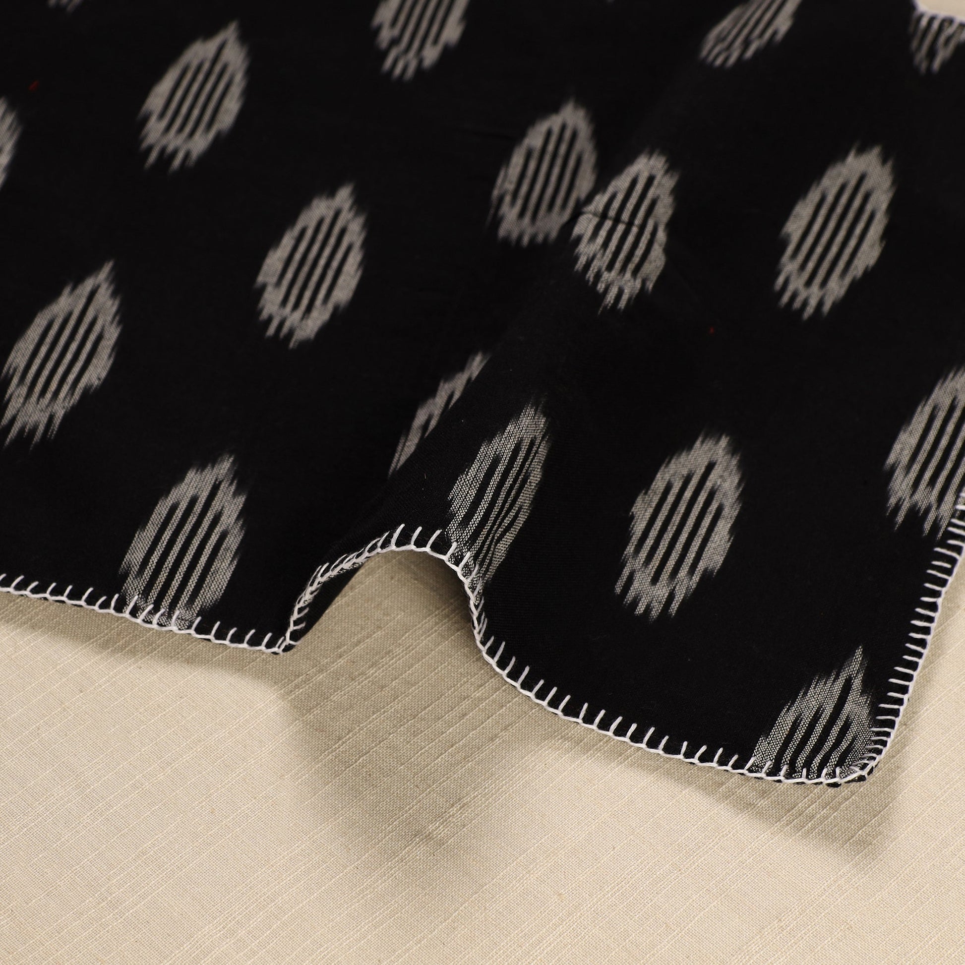 Black - Ikat Cotton Hand Embroidery Table Mat (18 x 13 in) 07