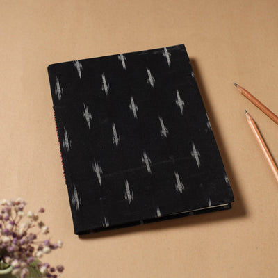 Black - Ikat Fabric Cover Handmade Paper Notebook (9 x 7 in)