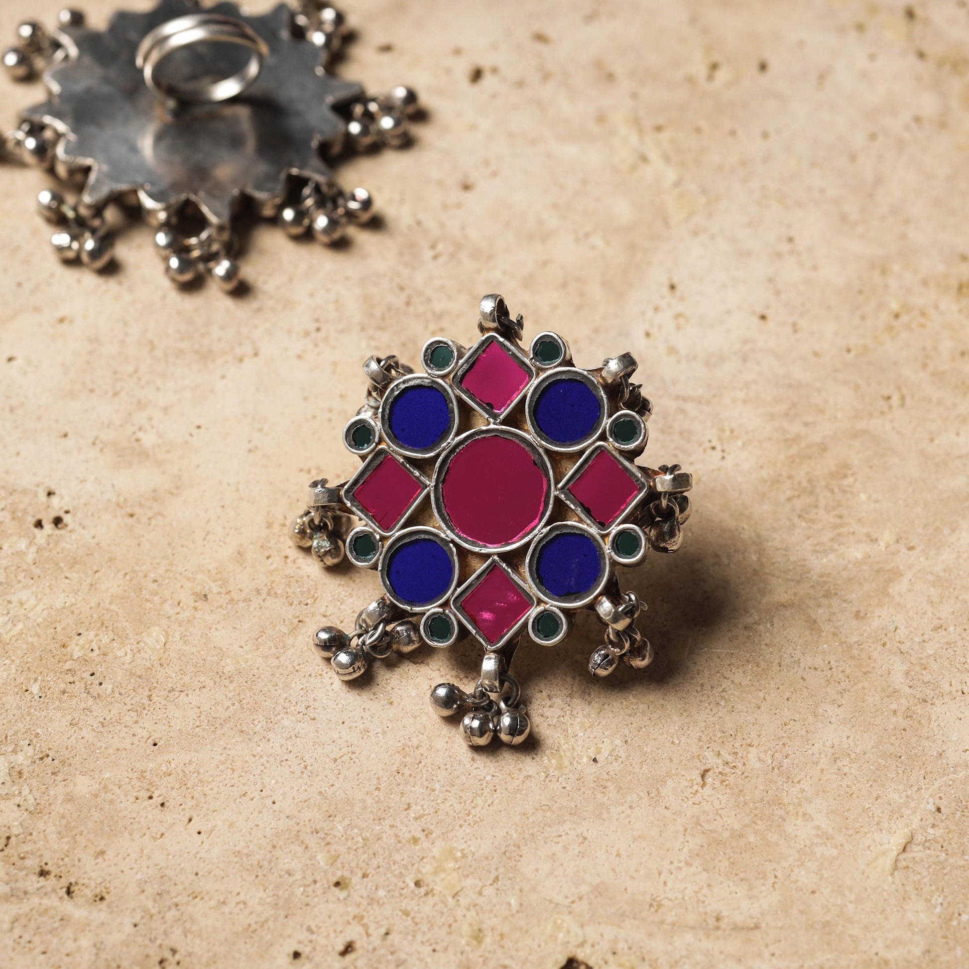 Antique Glass Encrusted Tribal GS Ring (Adjustable)