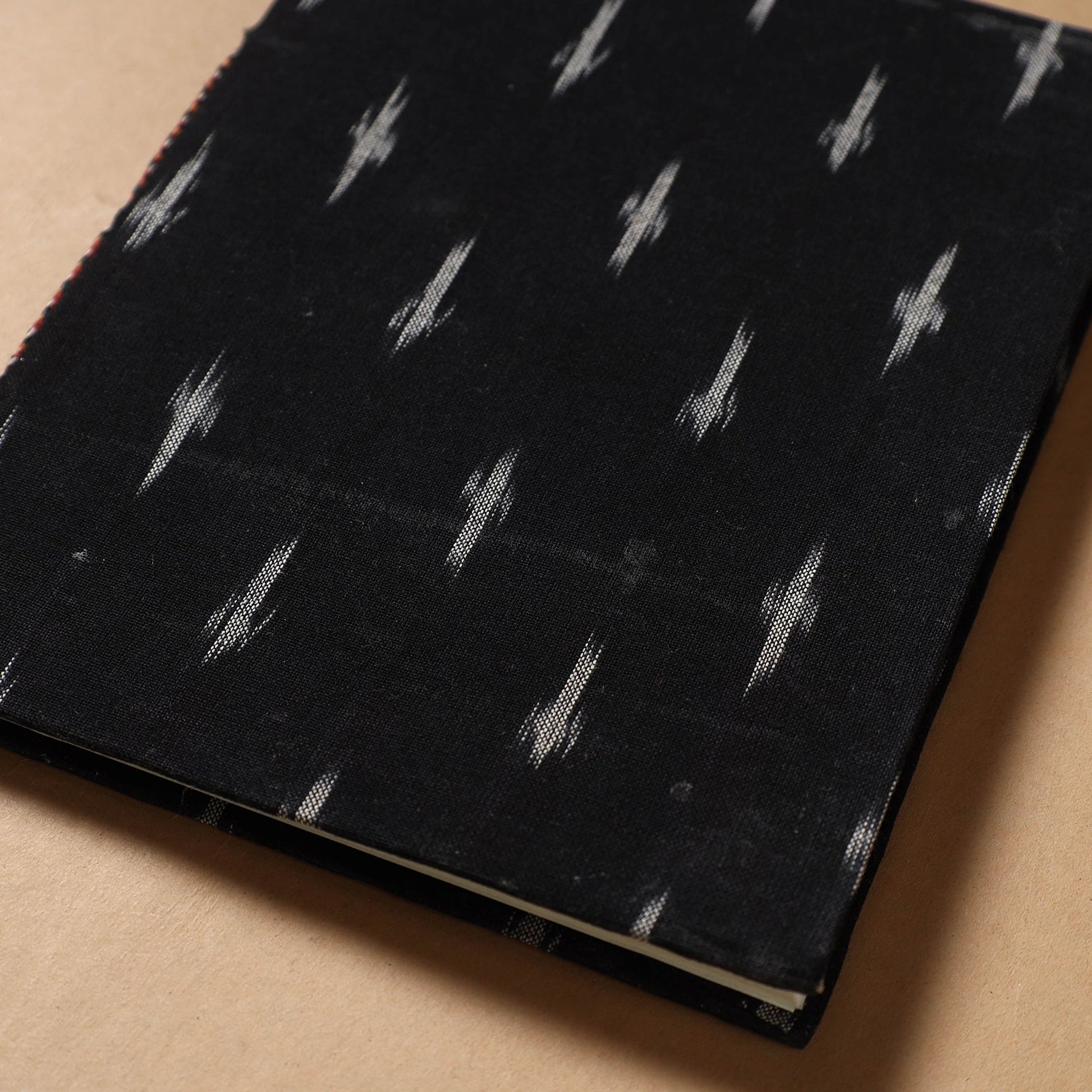 Black - Ikat Fabric Cover Handmade Paper Notebook (9 x 7 in)
