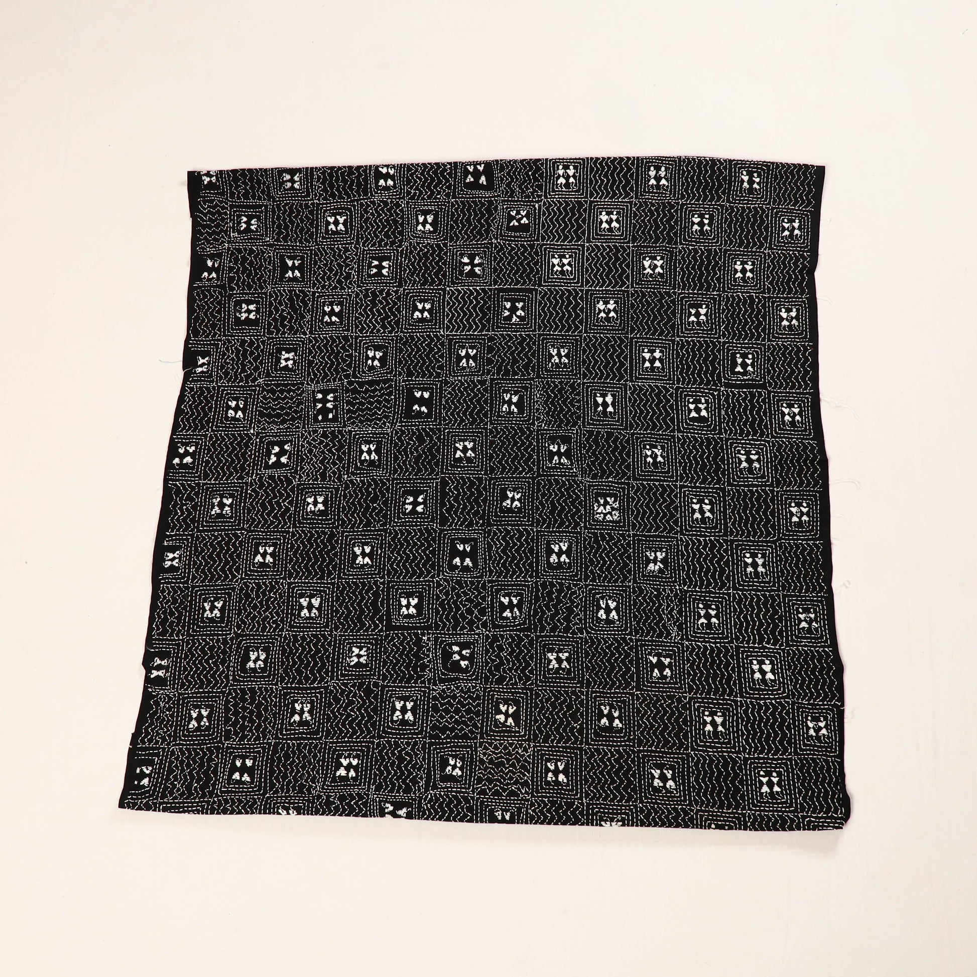 Black - Bengal Kantha Embroidery Cotton Blouse Piece 84