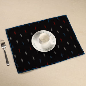 Black - Ikat Cotton Hand Embroidery Table Mat (18 x 13 in) 05