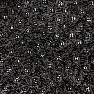 Black - Bengal Kantha Embroidery Cotton Blouse Piece 84