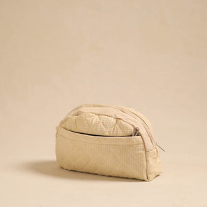 Beige - Handcrafted Cotton Quilted Cosmetic Pouch 18