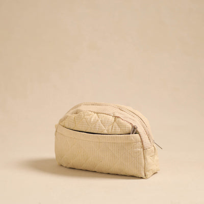 Beige - Handcrafted Cotton Quilted Cosmetic Pouch 18