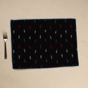 Black - Ikat Cotton Hand Embroidery Table Mat (18 x 13 in) 05