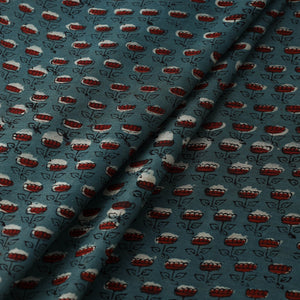 Blue - Hand Block Print Chanderi Silk Jahota Fabric 08