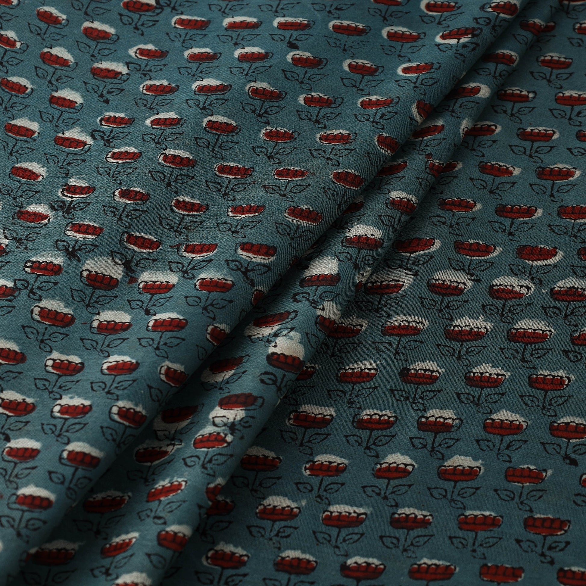 Blue - Hand Block Print Chanderi Silk Jahota Fabric 08