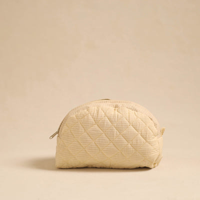 Beige - Handcrafted Cotton Quilted Cosmetic Pouch 18