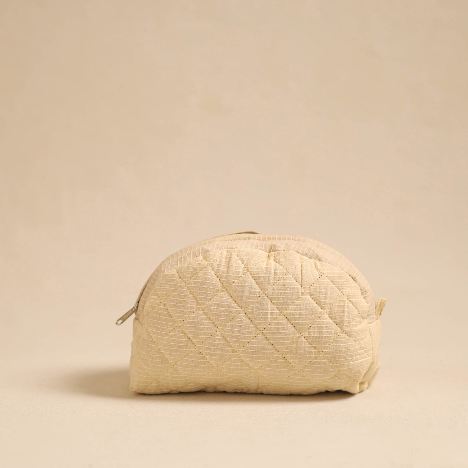 Beige - Handcrafted Cotton Quilted Cosmetic Pouch 18