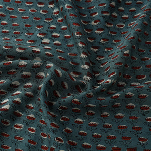 Blue - Hand Block Print Chanderi Silk Jahota Fabric 08