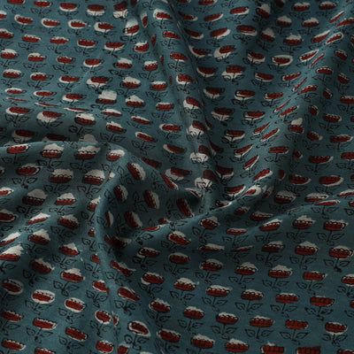 Blue - Hand Block Print Chanderi Silk Jahota Fabric 08