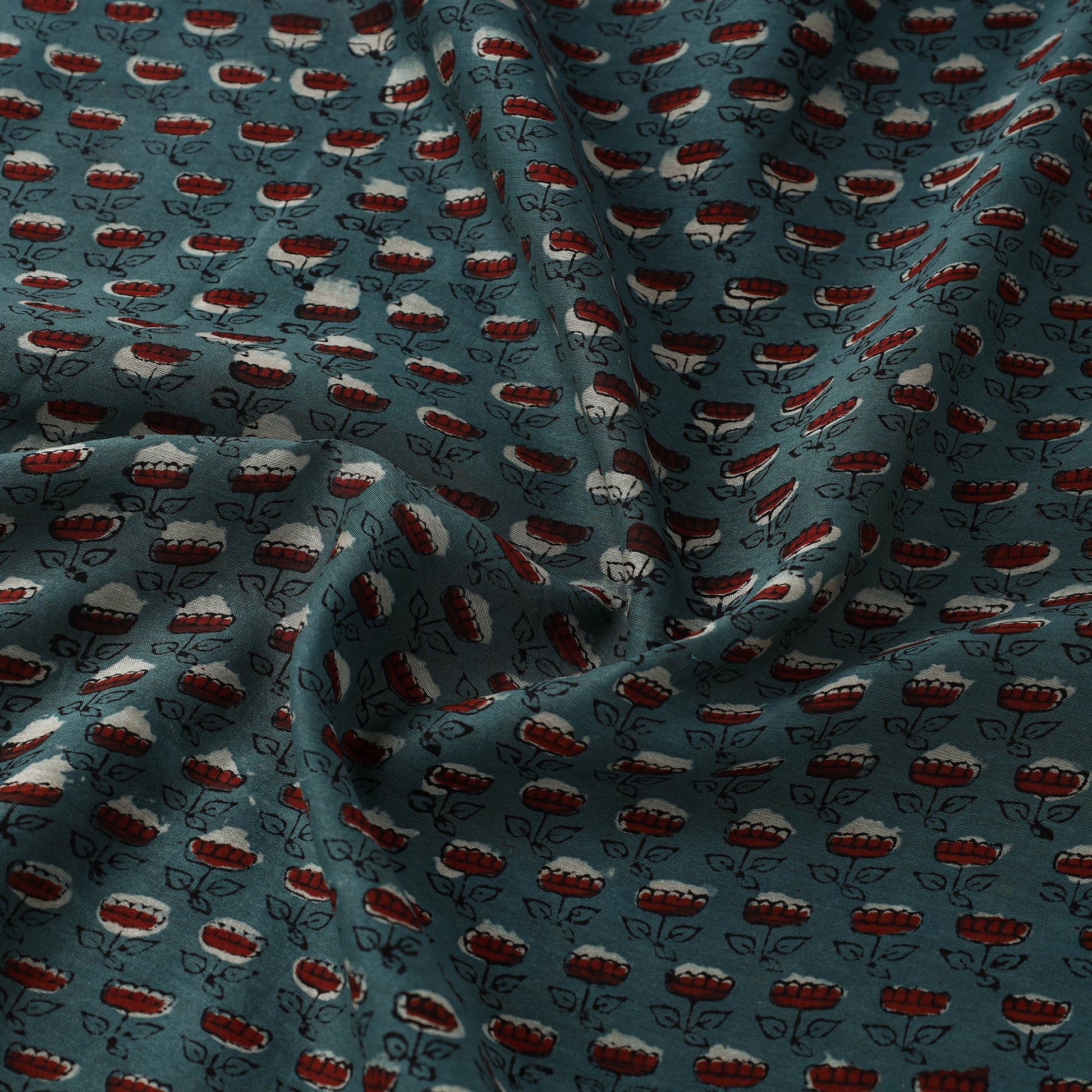 Blue - Hand Block Print Chanderi Silk Jahota Fabric 08