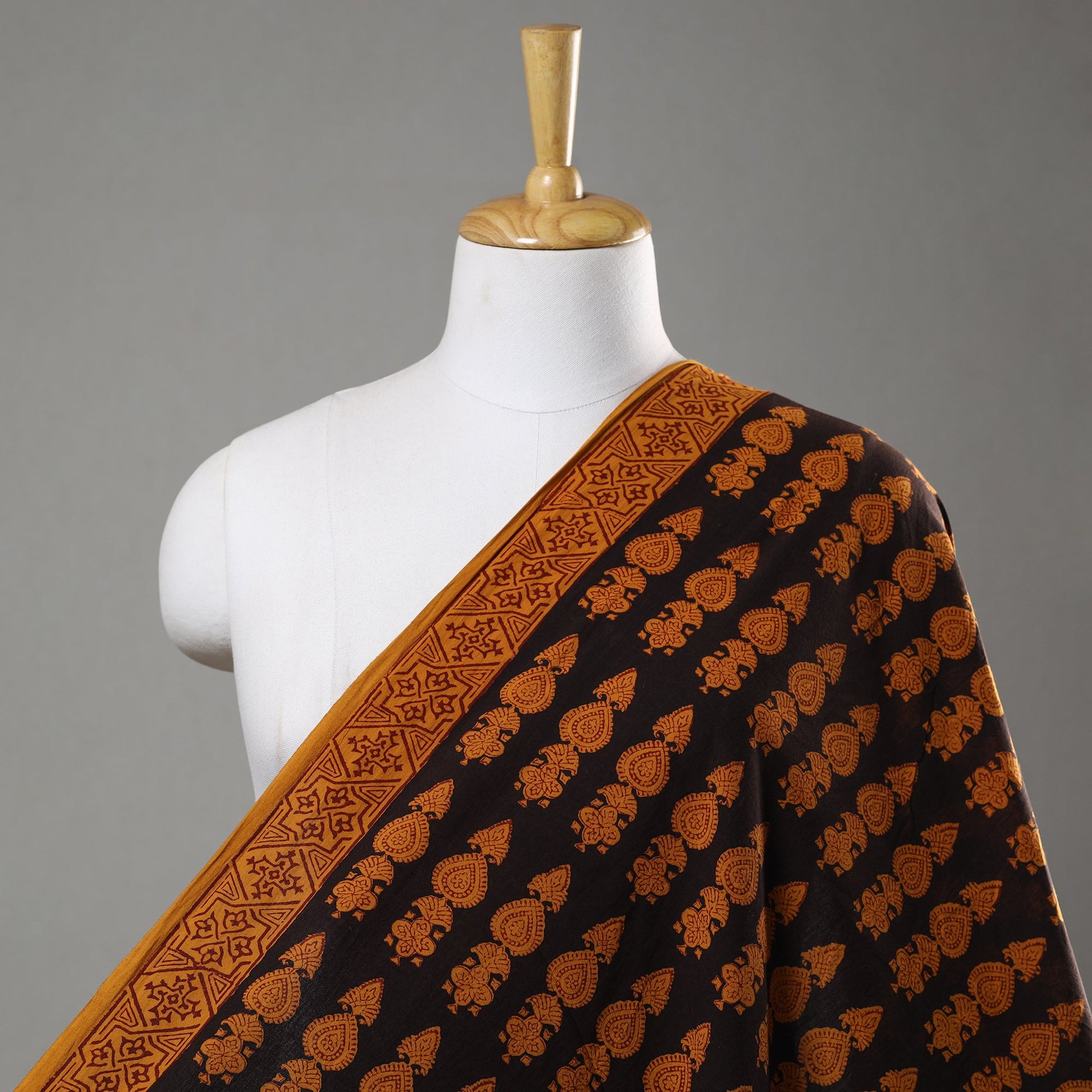 Black - Bagh Block Printed Cotton Fabric 05