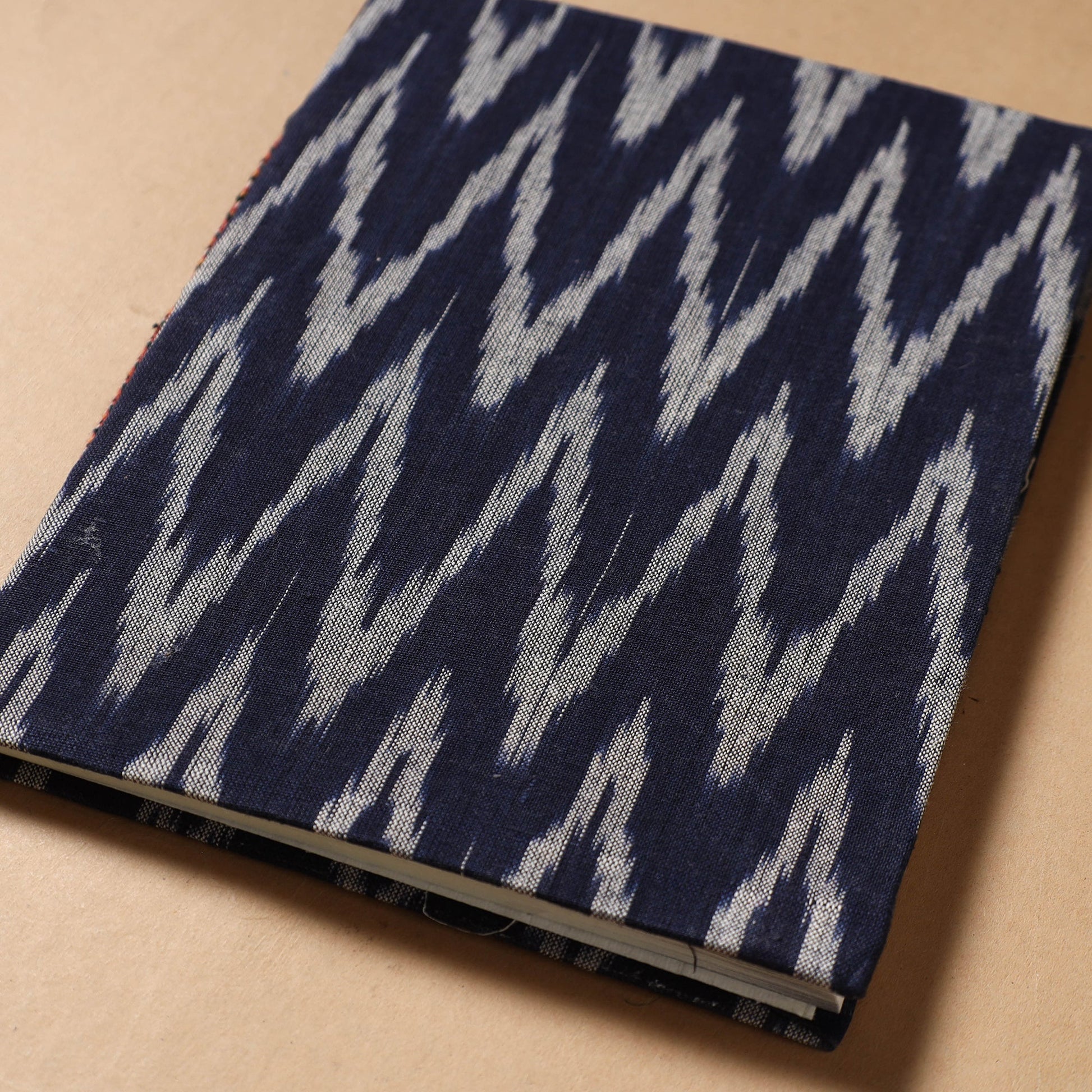 Black - Ikat Fabric Cover Handmade Paper Notebook (9 x 7 in)