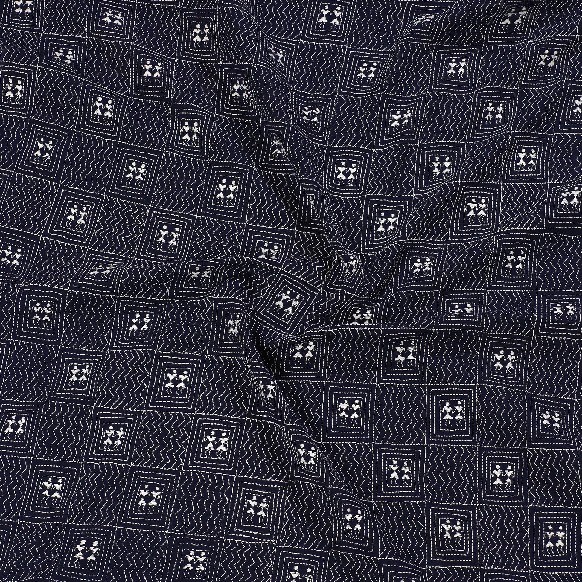 Blue - Bengal Kantha Embroidery Cotton Blouse Piece 82