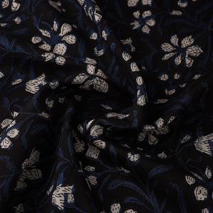 Black - Hand Block Print Chanderi Silk Jahota Fabric 09