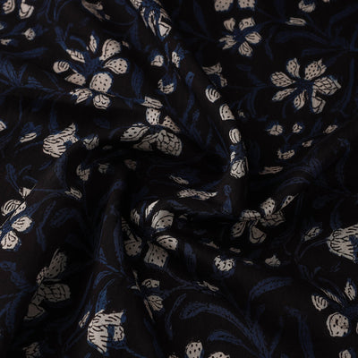 Black - Hand Block Print Chanderi Silk Jahota Fabric 09