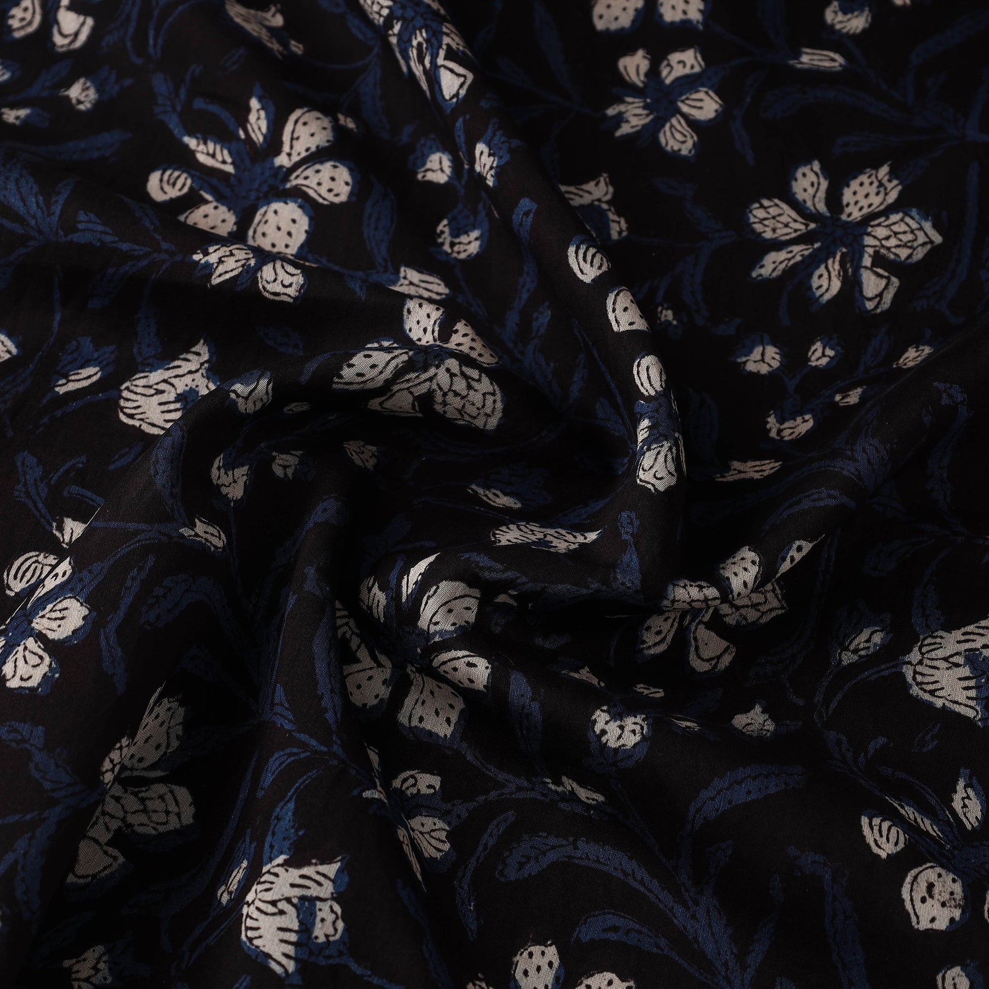 Black - Hand Block Print Chanderi Silk Jahota Fabric 09