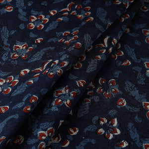 Blue - Hand Block Print Chanderi Silk Jahota Fabric 10