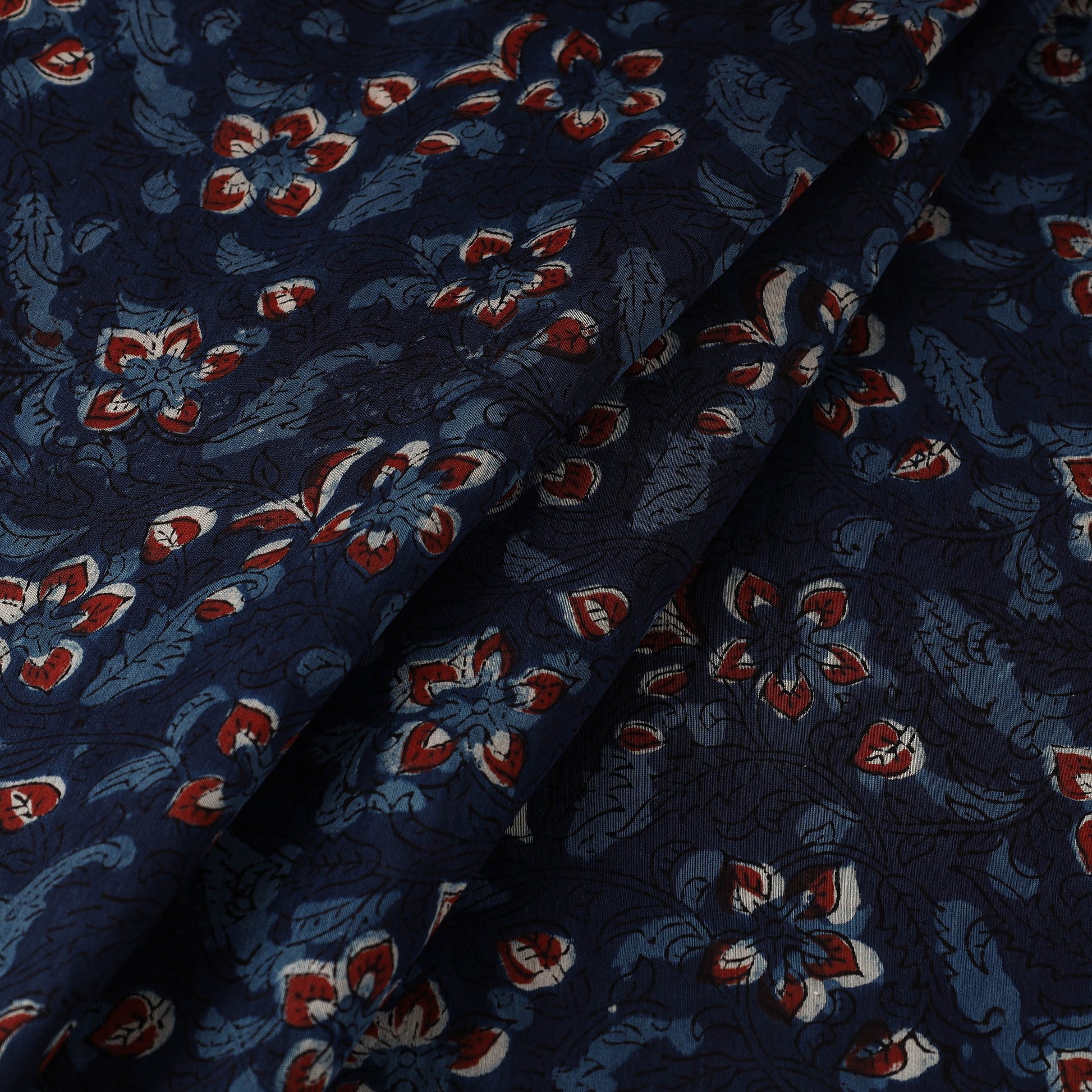 Blue - Hand Block Print Chanderi Silk Jahota Fabric 10