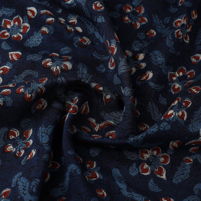 Blue - Hand Block Print Chanderi Silk Jahota Fabric 10