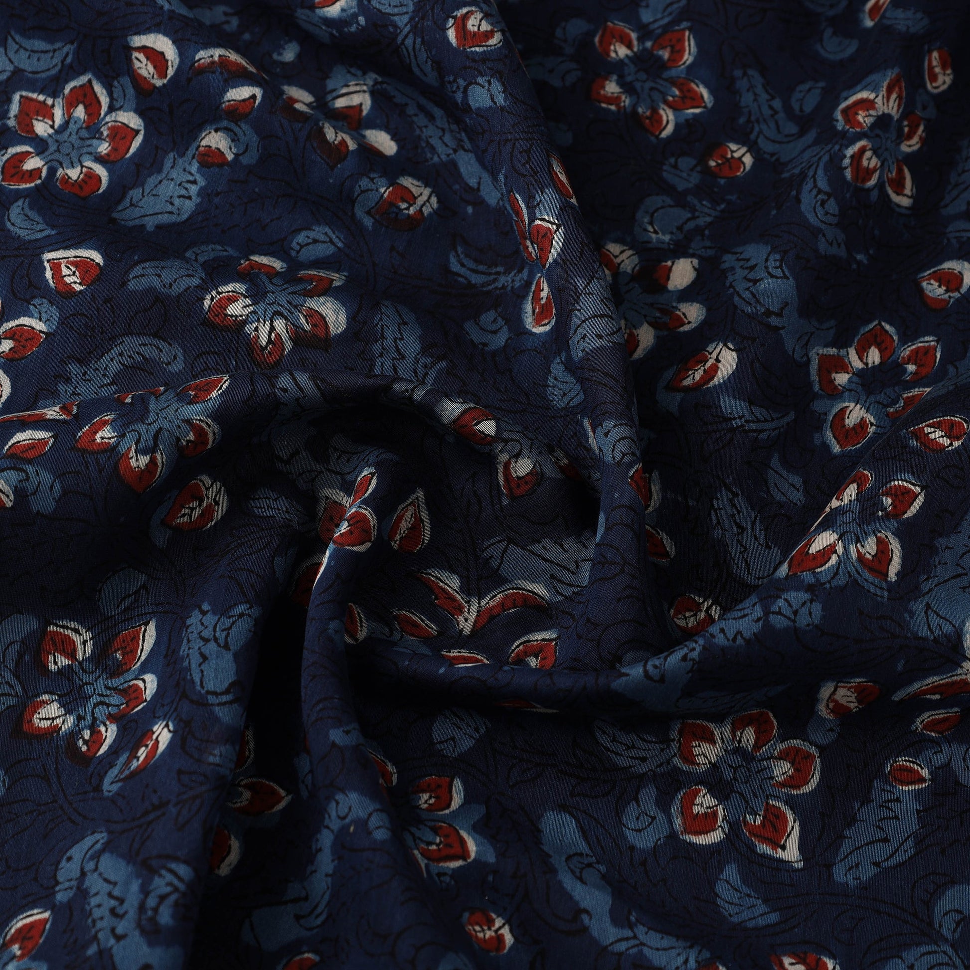 Blue - Hand Block Print Chanderi Silk Jahota Fabric 10