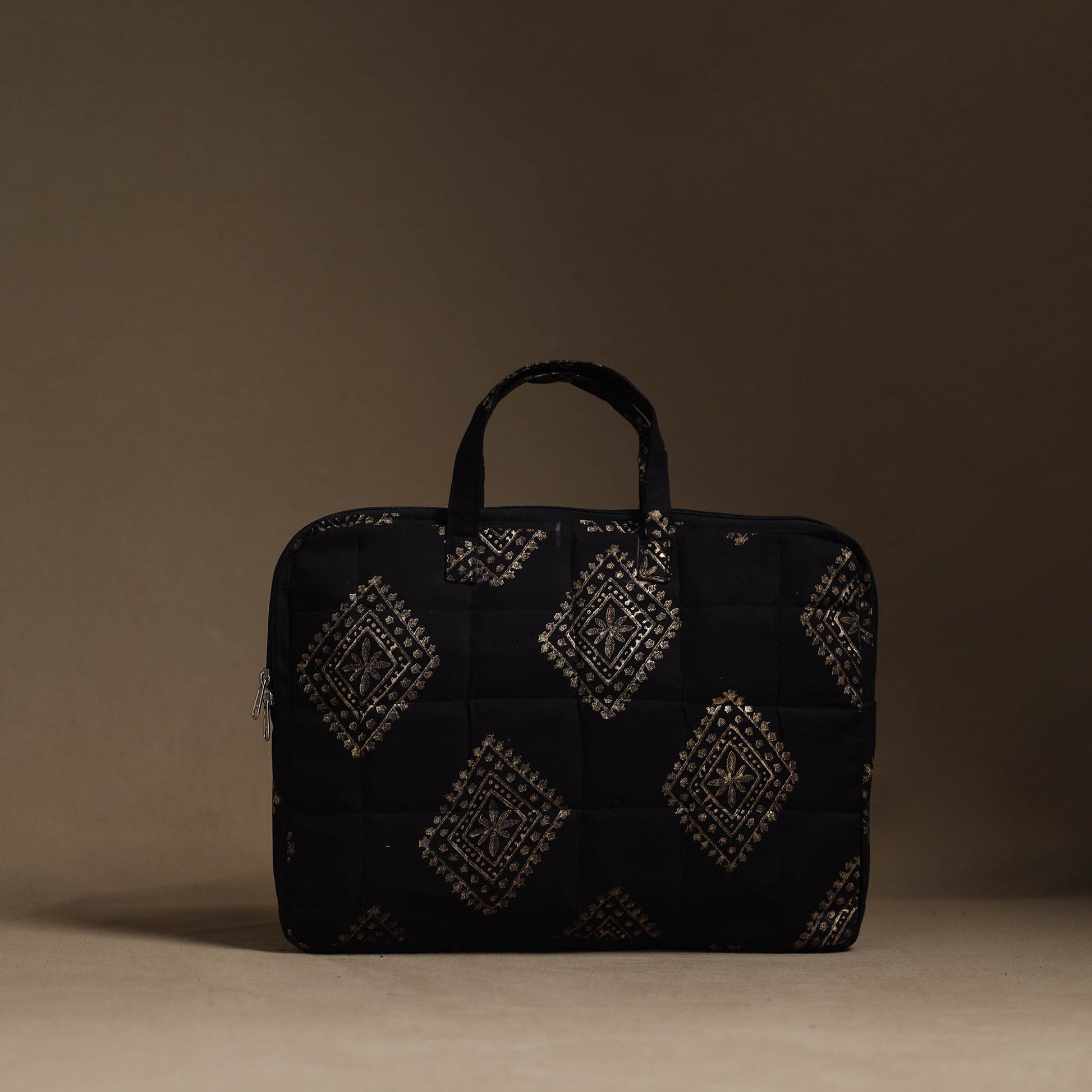 Black - Handmade Quilted Cotton Laptop Bag (13 x 16 in) 16