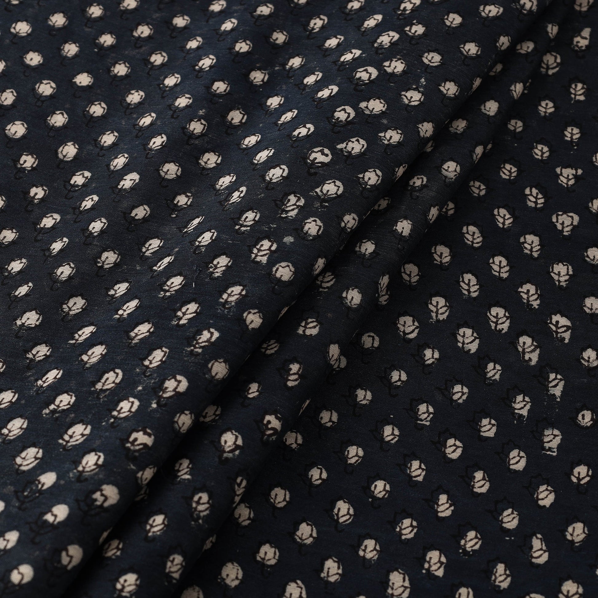 Black - Hand Block Print Chanderi Silk Jahota Fabric 11