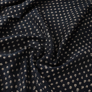 Black - Hand Block Print Chanderi Silk Jahota Fabric 11