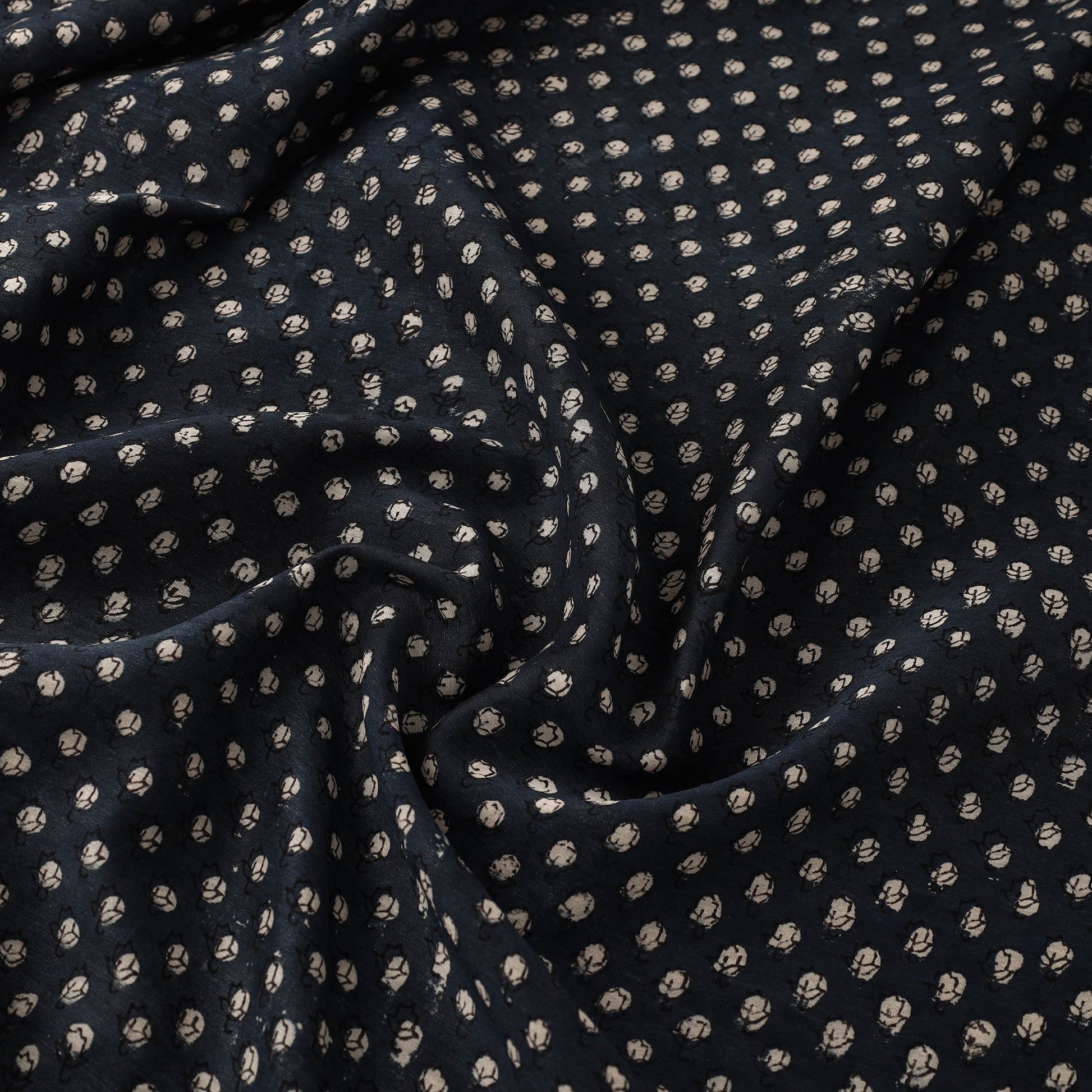 Black - Hand Block Print Chanderi Silk Jahota Fabric 11