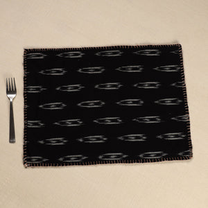 Black - Ikat Cotton Hand Embroidery Table Mat (18 x 13 in) 02