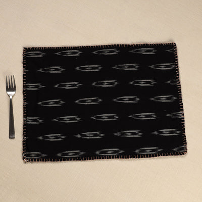 Black - Ikat Cotton Hand Embroidery Table Mat (18 x 13 in) 02