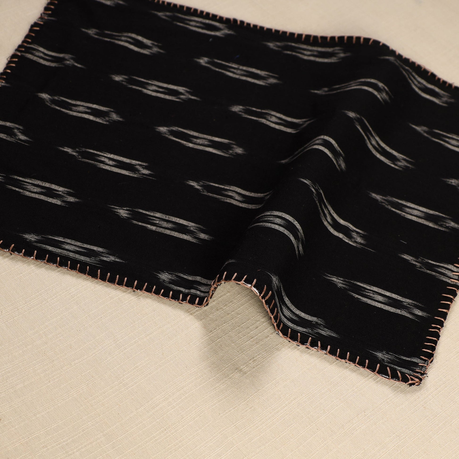 Black - Ikat Cotton Hand Embroidery Table Mat (18 x 13 in) 02