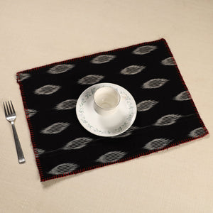 Black - Ikat Cotton Hand Embroidery Table Mat (18 x 13 in) 01