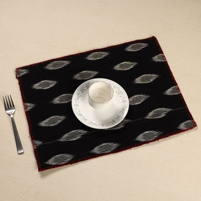Black - Ikat Cotton Hand Embroidery Table Mat (18 x 13 in) 01