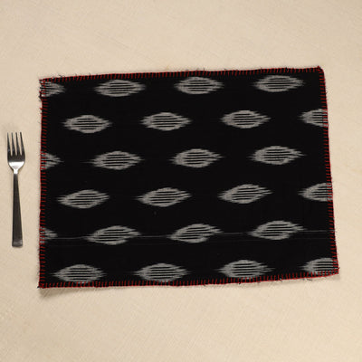 Black - Ikat Cotton Hand Embroidery Table Mat (18 x 13 in) 01