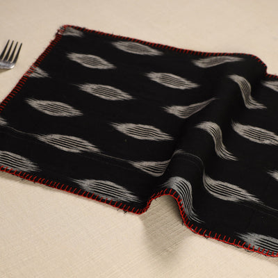 Black - Ikat Cotton Hand Embroidery Table Mat (18 x 13 in) 01