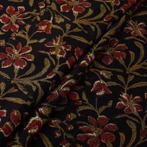 Black - Hand Block Print Chanderi Silk Jahota Fabric 14