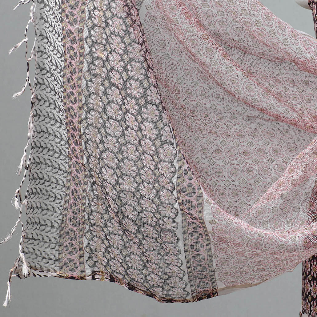 3pc Sanganeri Block Printed Cotton Suit Material with Kota Doria Dupatta 01