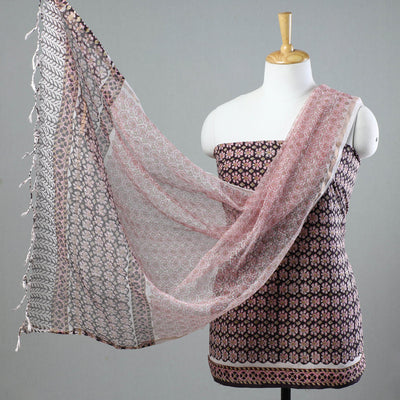 3pc Sanganeri Block Printed Cotton Suit Material with Kota Doria Dupatta 01