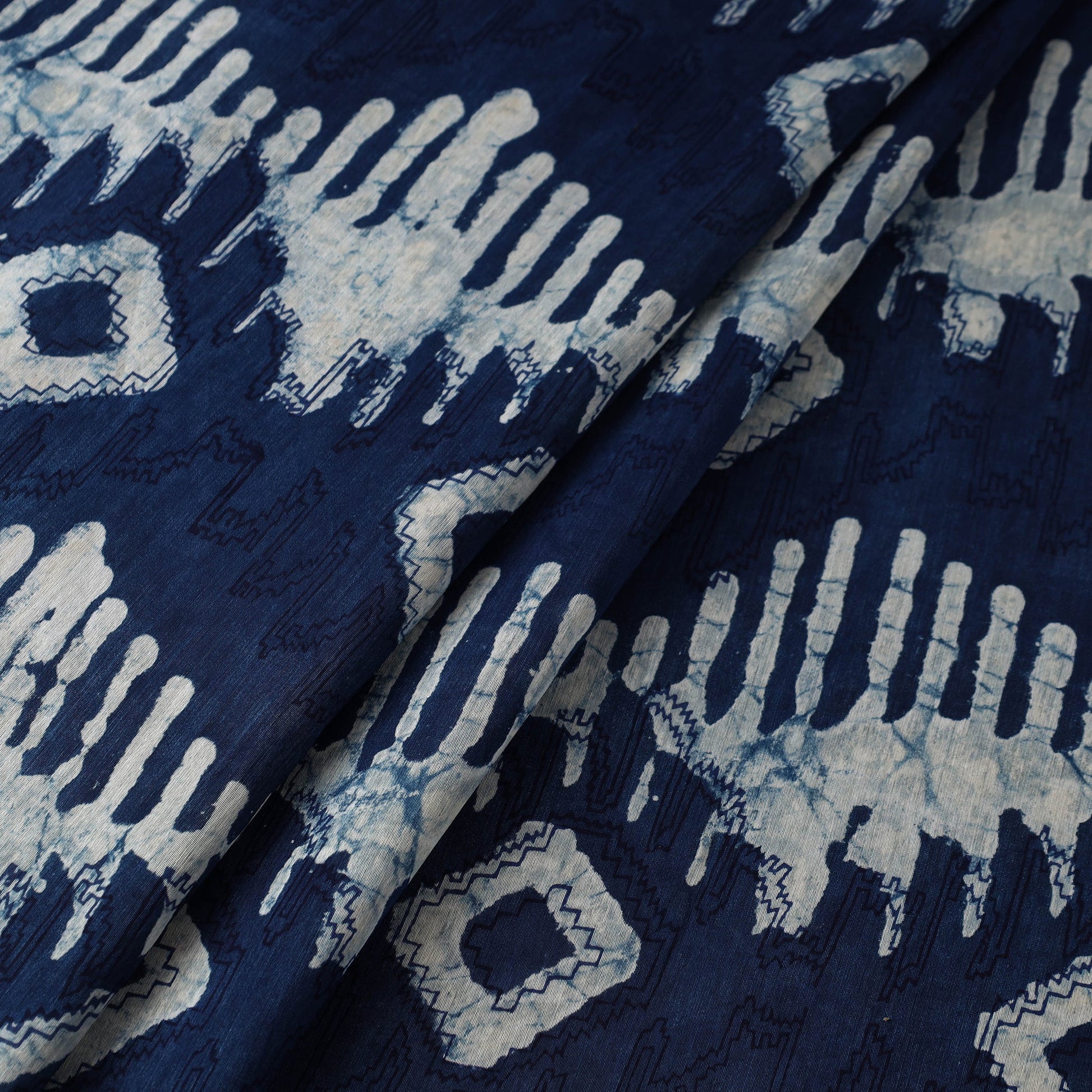 Blue - Hand Block Print Chanderi Silk Bagru Fabric 16