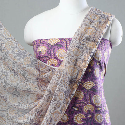 3pc Sanganeri Block Printed Cotton Suit Material with Kota Doria Dupatta 03