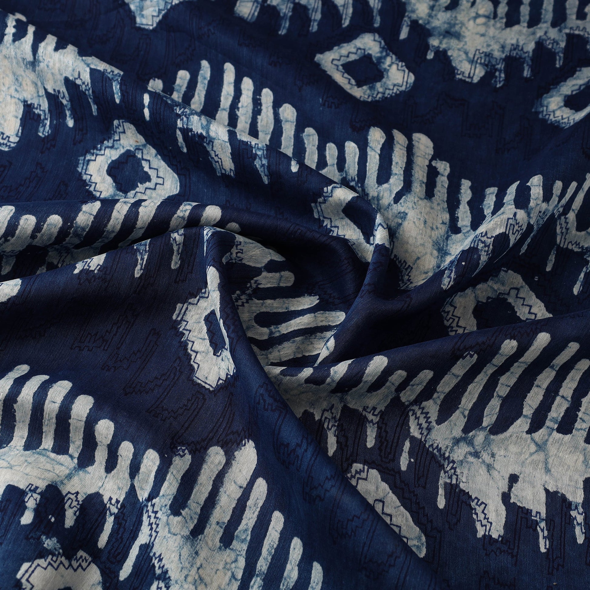 Blue - Hand Block Print Chanderi Silk Bagru Fabric 16